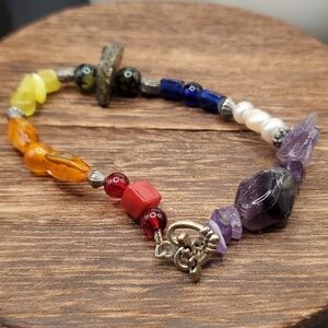 Sterling precious‎ stone mix bracelet amythest amber carnelian pearls and more!